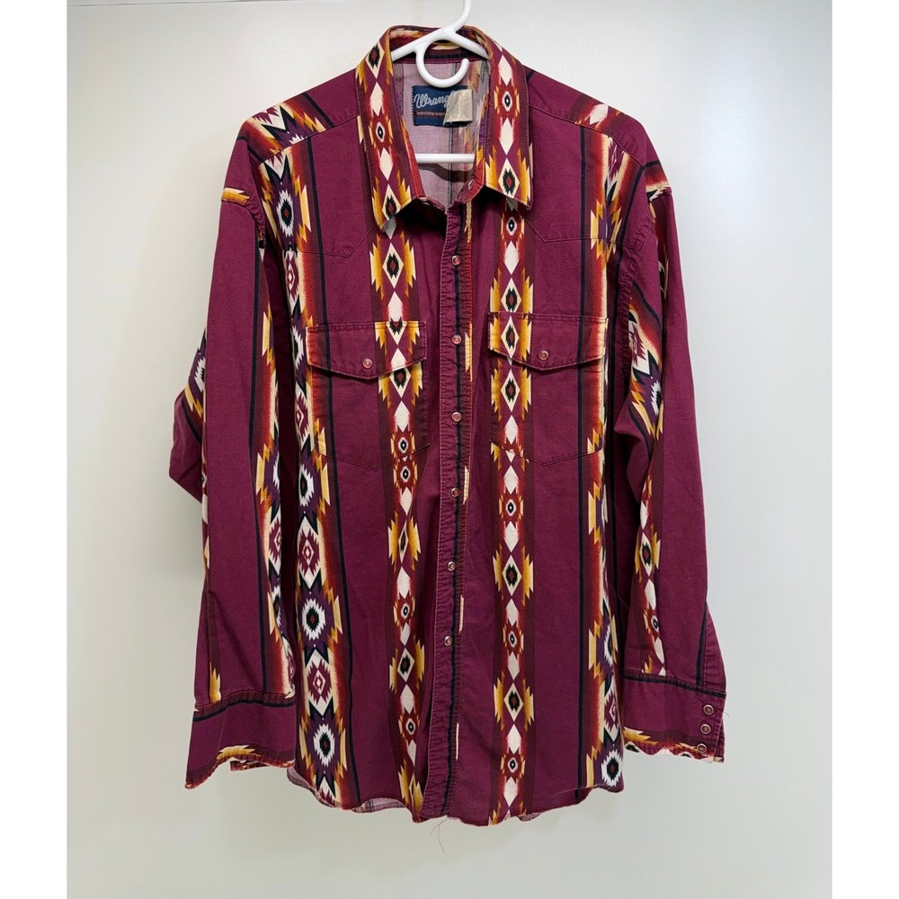 Vintage Wrangler Brushpopper Long Sleeve Aztec Shirt Rodeo Size XXL